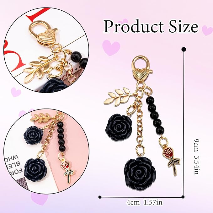 Rose Purse Charms Cute Flower Keychain With Heart Sticker Charm Chain For Kindle Colorful Bag Charms For Handbags