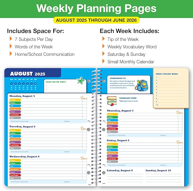 Global Datebooks 2025-2026 Elementary Student Planner 8.5x11 - Dated Weekly & Monthly Academic Planner (Large) with Ruler/Bookmark & Stickers, Ideal for Homework, Block Style, Paint Splatter