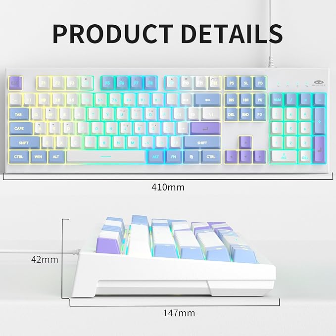 MageGee Creamy Keyboards,K2 Classic Keyboard Wired RGB Backlit 104 Keys Waterproof Ergonomic Keyboard,PC Keyboards for PC/loptop/MAC - Lris Violet