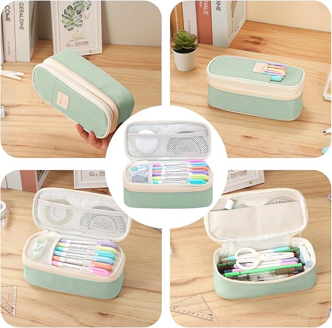 Pencil Case for Girls Kids Teens Adults Big Pencil Bag with Zipper Big Pen Pouch Large Stationery Pen Case Organizer for School Green
