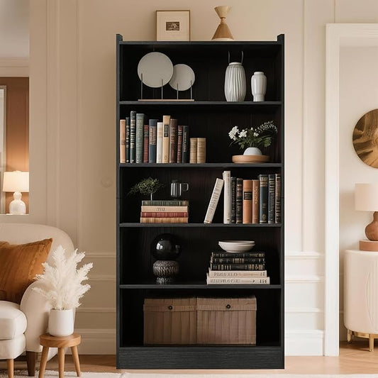 72" Rectangle Wooden Bookshelf with 6 Tier Bookshelf, Large Bookcase for Home Offices and Living Rooms with Storage Shelves, Display Shelves, Black