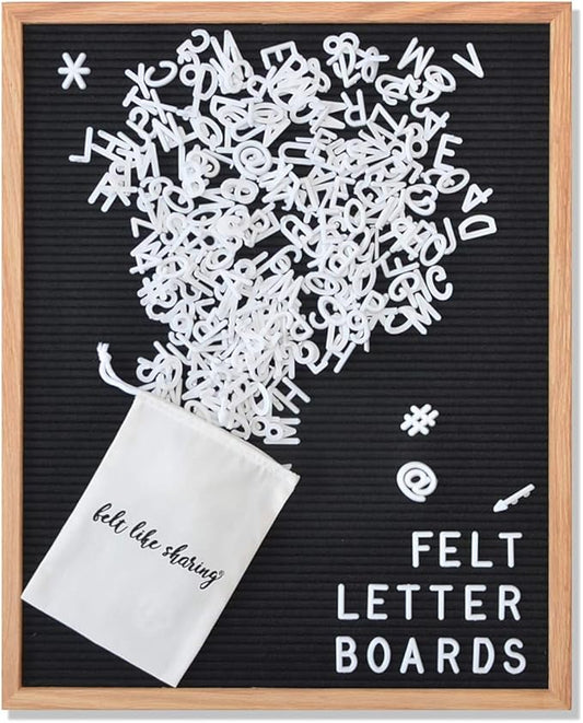 Felt Like Sharing Black Felt Letter Board 16x20 – Changeable Message Board with 348 White Letters, Warm Oak Frame, Wall Hanger & Pouch – Large Felt Board Sign for Quotes, Home or Holiday Decor