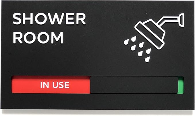 Kubik Letters Premium Shower Room Sign with Slider for Dual Messages Room Status (AVAILABLE or IN USE)
