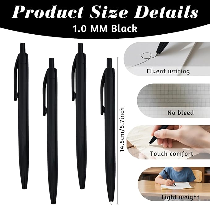 100 Pack Pens Bulk Retractable Ballpoint Pens No Bleed Black Barrel Click Pen Smooth Ink Medium Point Pen for Office Home School Supplies 1.0MM Black Ink