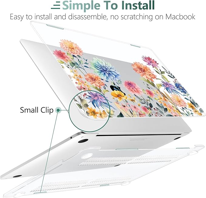 TWOLSKOO Compatible with MacBook Pro 13 inch Case 2023-2016 A2338 M2/M1 A2251 A2289 A2159 A1989 A1706, Plastic Hard Shell Cover & Keyboard Skin & Screen Protector - Beautiful Flowers