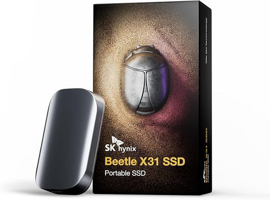 SK hynix Beetle X31 2TB Portable SSD with DRAM, up to 1050MB/s, USB 3.2 Gen2, External Hard Drive Compatible with PC, Mac, Laptop, PS5 (Dark Grey)