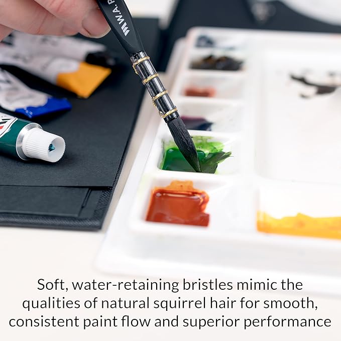 WA Portman Quill Round Watercolor Brushes Professional 4pc Set - 100% Vegan, Cruelty-Free Synthetic Squirrel Hair Watercolor Brushes Set with Triangular Comfort Grip