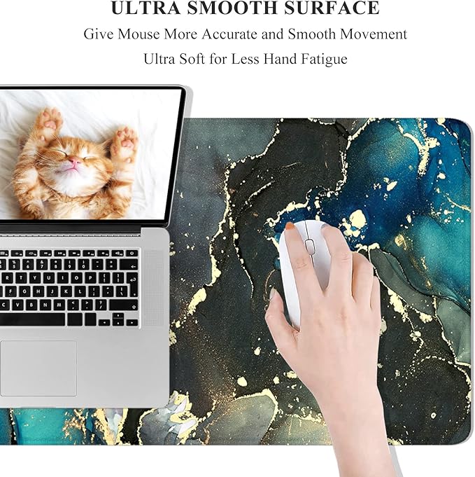 Desk Mat, 32" x 12" XXL Extended Large Gaming Mouse Pad, Desktop Decor Desk Pad, Cute Men Women Office Supplies and Accessories, XL Mouse Mat for Laptop & Keyboard, Teal Marble