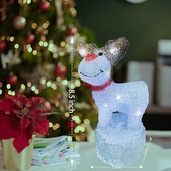 Anycosy Christmas Lighted Acrylic Deer Decoration,Rotating Battery Operated Lights for Indoor Use,Perfect for Tabletop, Windowsill, Mantel, and Bedroom