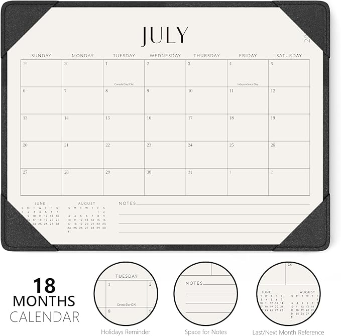 Jotsome Desk Calendar 2025-2026 with Desktop Mat, Academic Desk Pad Calendar From July 2025 to December 2026 14x10.5 inch, Desk Blotter Calendar for Home Office and School, Easy Planning, Black