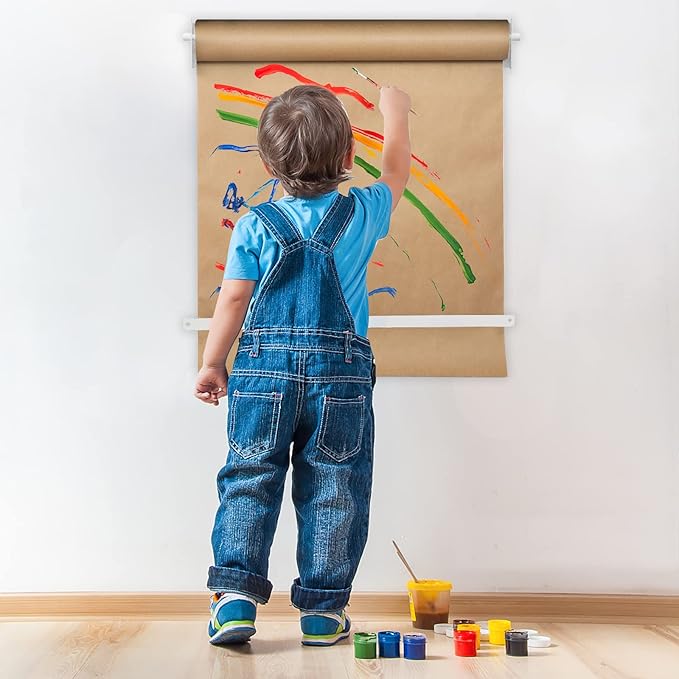 24”Kraft Paper Dispenser Holder Wall Mount, Heavy-Duty Paper Cutter Butcher Paper Dispenser to Do Lists, DIY Drawing, Taking Note, Artwork, Daily Special - White