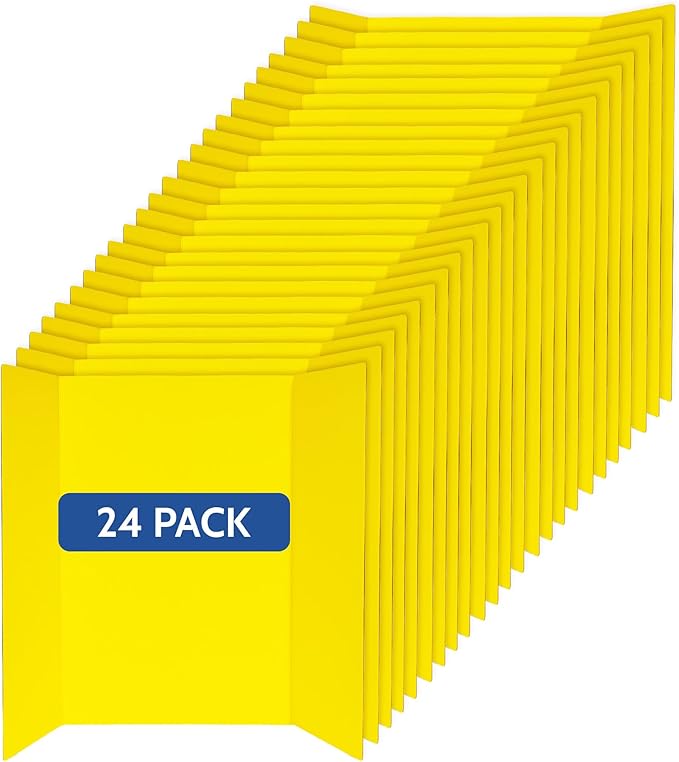 EPI Tri Fold Cardboard Display Board. Large 32 x 48in Yellow Trifold Poster 24 Pack. Professional Presentation Boards with Rounded Corners for Science Fair Project, School and Business Presentations