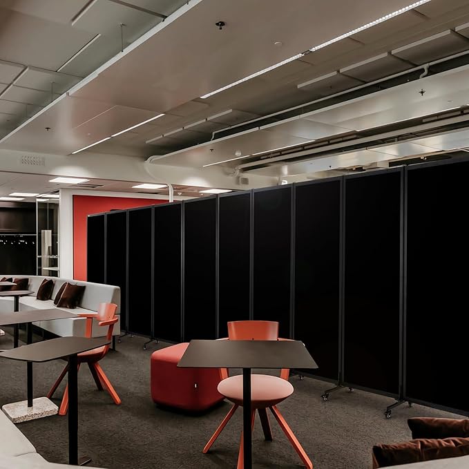 Upgrade Version Room Partition and Divider, Freestanding Rolling Dividers with Wheels,Office Privacy Screen Divider Wall,Classroom Felt Dividers,12'2"L* 6'7"H,6 Panel，Black