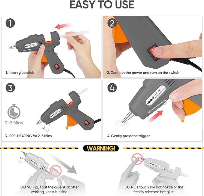 ROMECH 20W Mini Hot Glue Gun with 30 Glue Sticks Set, Fast Preheating Hot Glue Gun Kit Heavy Duty Gluegun for Craft, DIY, Repairs (Grey)