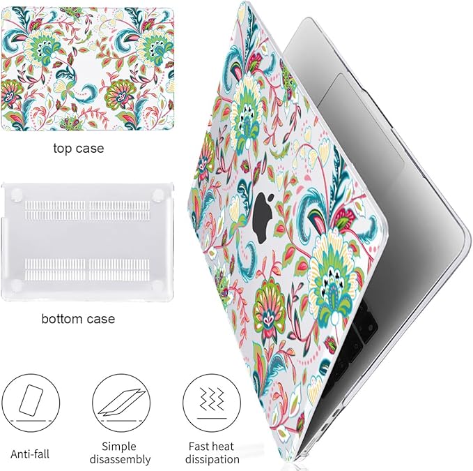 Compatible with MacBook Air 13.6 inch Case 2025 2024 2023 2022 Release M4 A3240 M3 A3113 M2 A2681 Touch ID, Printed Pattern Plastic Hard Shell Cover for Mac Air 13.6 M4, Paisley Flowers