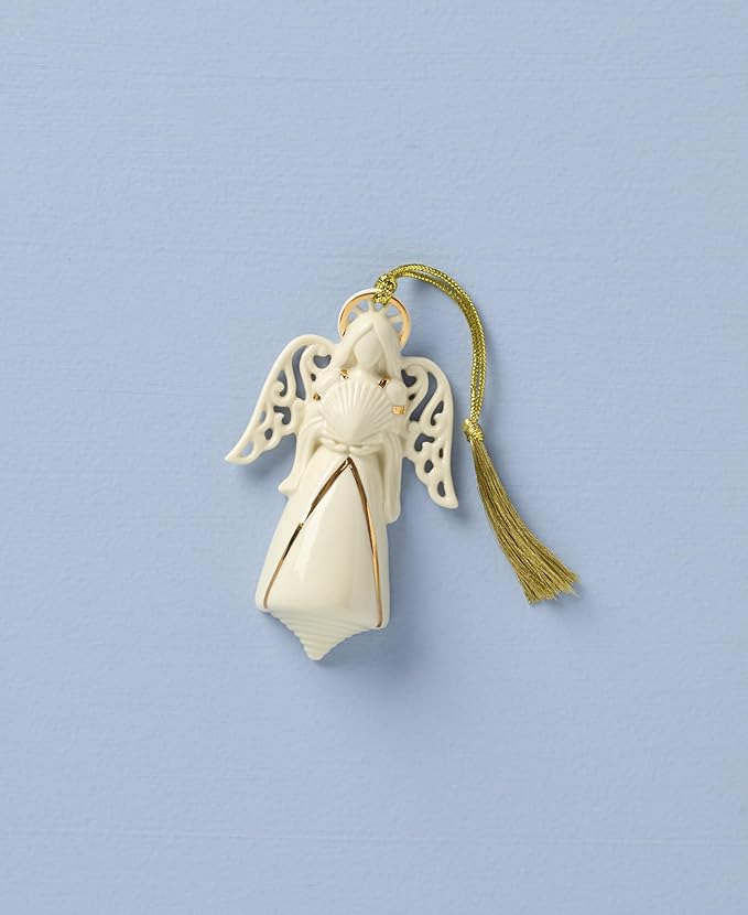 Lenox Ornaments, 2025 Angel of The Sea Christmas Ornament, Ivory Porcelain, 24K Gold Accents, Gold Cord for Hanging, Christmas Tree Decorations, Winter Decor (White, 1 Piece, 4.25 Inch Height)