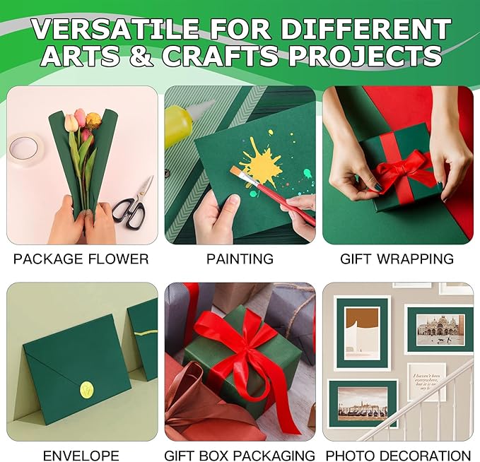 Vanhench 17.8"x1500" (125') Green Wrapping Paper, Kraft Craft Paper Roll for Christmas, Graduation, Floral Bouquet Packing, Gifts Crafts Pack, for Poster Bulletin Board Construction, Moving Supplies