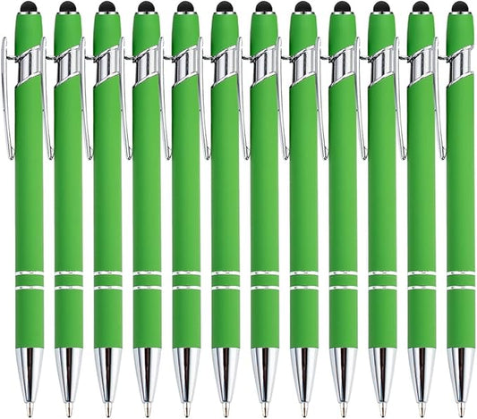 PASISIBICK 12 Pieces Green Ballpoint Pen with Stylus Tip, 2 in 1 Stylus Stylish Pen, Metal Stylus Pen for Touch Screens, Black Ink, 1.0 mm Medium Point.(12 PCS Green)