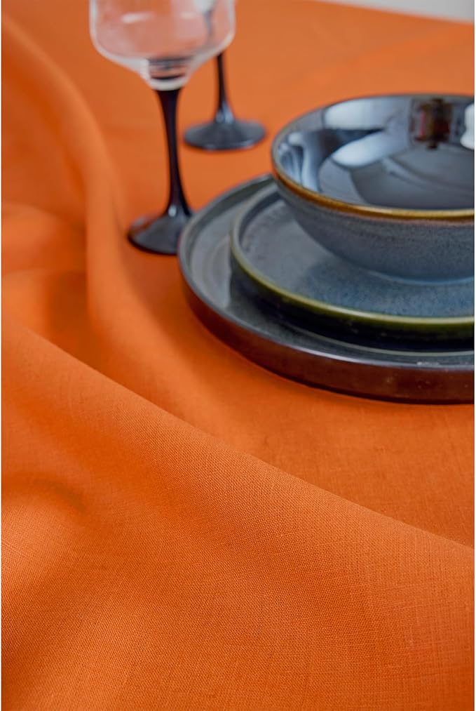 Solino Home Linen Table Runner 90 Inches Long - 100% Pure Linen Persimmon Orange Dining Table Runner 14 x 90 Inch for Fall, Autumn, Thanksgiving - Fete