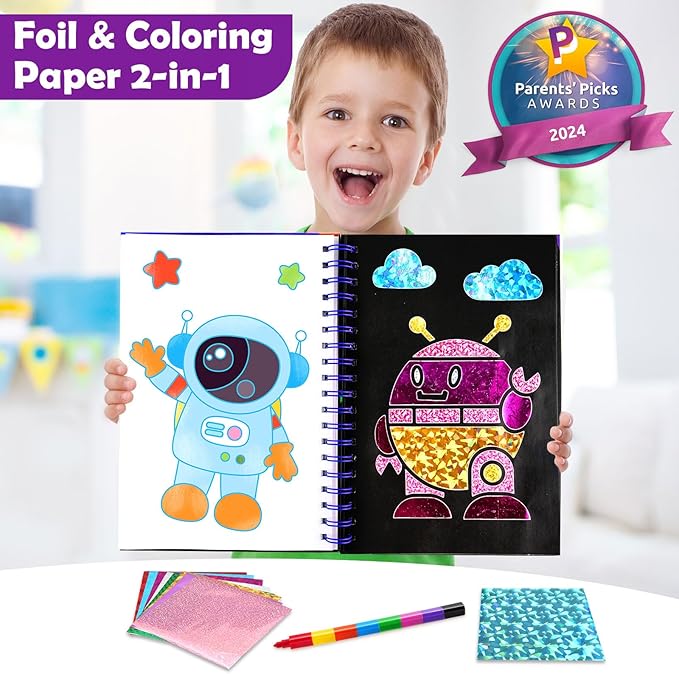 FUNNYB&G Foil Art Craft for Kids - Christmas Crafts Gift Party Favors Stocking Stuffers for Kids Fun Art Supplies Creative Birthday Gift Travel Toys for Girls Boys 4 5 6 7 8 9 Years Old (Space)