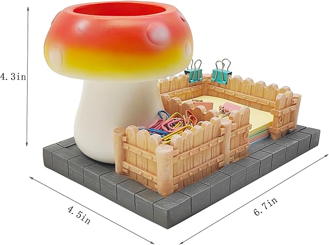 Mushroom Desk Organizers,3 Compartments Resin Office Desk Accessories with Pen Holder Sticky Note Holder,Pencil Holder and Paperclips Cup School Office Mushroom Decor