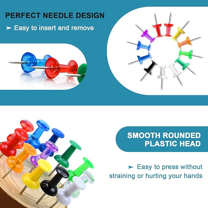 600 Pack Thumb Tacks, Colored Map Push Pins Multicolored Push Pins Assorted 12 Colors, Decorative with Steel Point for Bulletin Board, Fabric Marking, Crafts and Organization at Home Office Schoo
