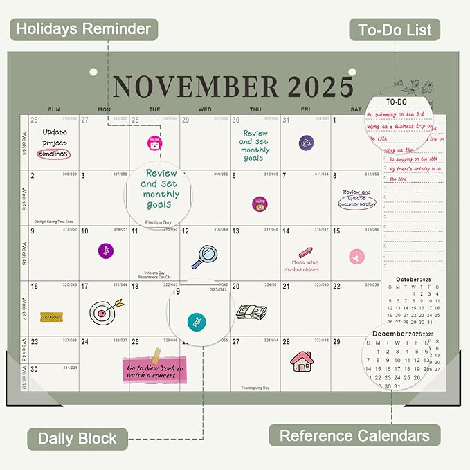 Gannyfer Desk Calendar 2025-2026, Magnetic Calendar for Refrigerator, July 2025-Dec 2026, 18 Monthly Wall/Fridge/Desktop Calendar with Hanging String, Magnetic Stripe, 3 Stickers, for Office, Home or School (14" x 11")