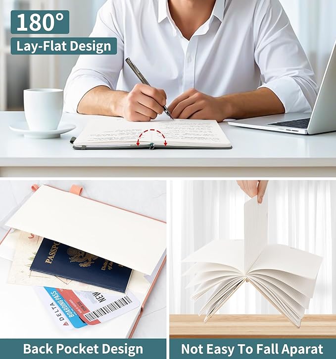 Lined Journal Notebook For Women Men, 200 Pages A5 Hardcover Leather Journals For Writing College Ruled Notebook For Work School Note Taking Business Diary Notepad 5.7'' X 8.3''- Aegean Blue