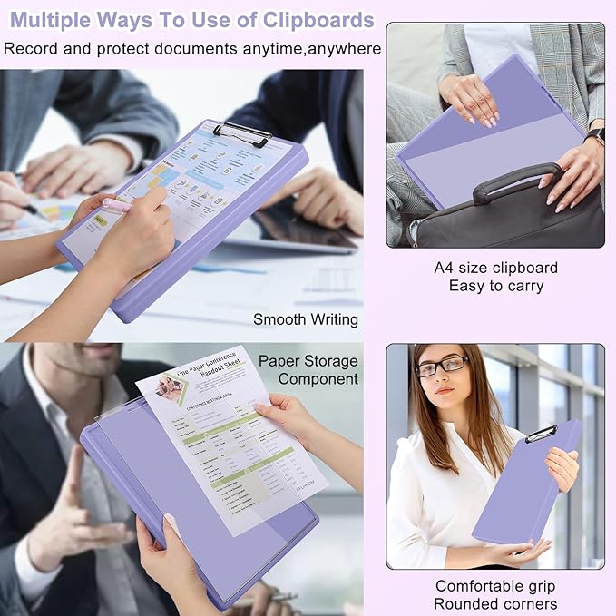 Clipboard with Storage,Three-Tier Box Clipboards(Letter Size),Storage Clipboard with Clip Form Holder Clipboards,Dry Erase Clip Boards 8.5x11 with Storage for Office School Supplies Clip Board-Purple