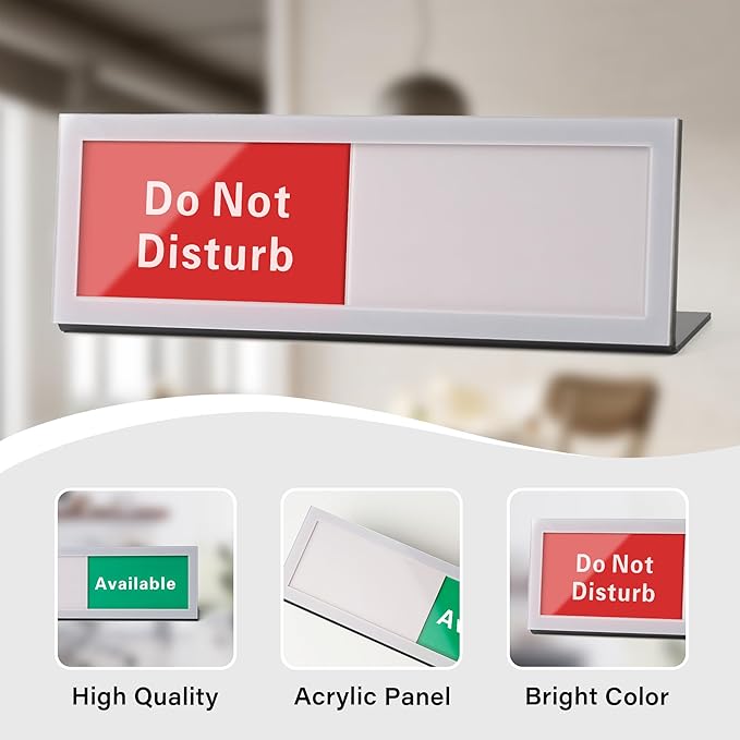 Do Not Disturb Sign with Slider, Acrylic Privacy Status Indicator for Office Desk Sign, Available Do Not Disturb Signs for Desk, 9.75" x 3" Silver
