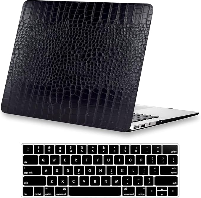 KEROM Compatible with Crocodile MacBook Pro 15 inch Case 2019 2018 2017 2016 Release A1990 A1707 with Touch Bar, Crocodile Skin Alligator Skin PU Leather Hard Shell Case & Keyboard Cover, Black
