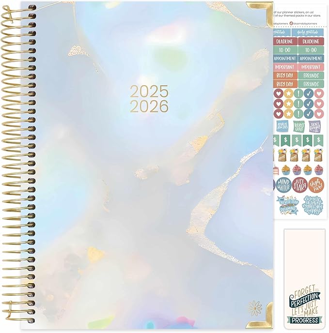 bloom daily planners HARDCOVER Planner 2025-2026 (8.5" x 11") Academic Year (July 2025 - July 2026) - Task Goal Organizer - Monthly & Weekly Inspirational Agenda Book - Iridescent Opal