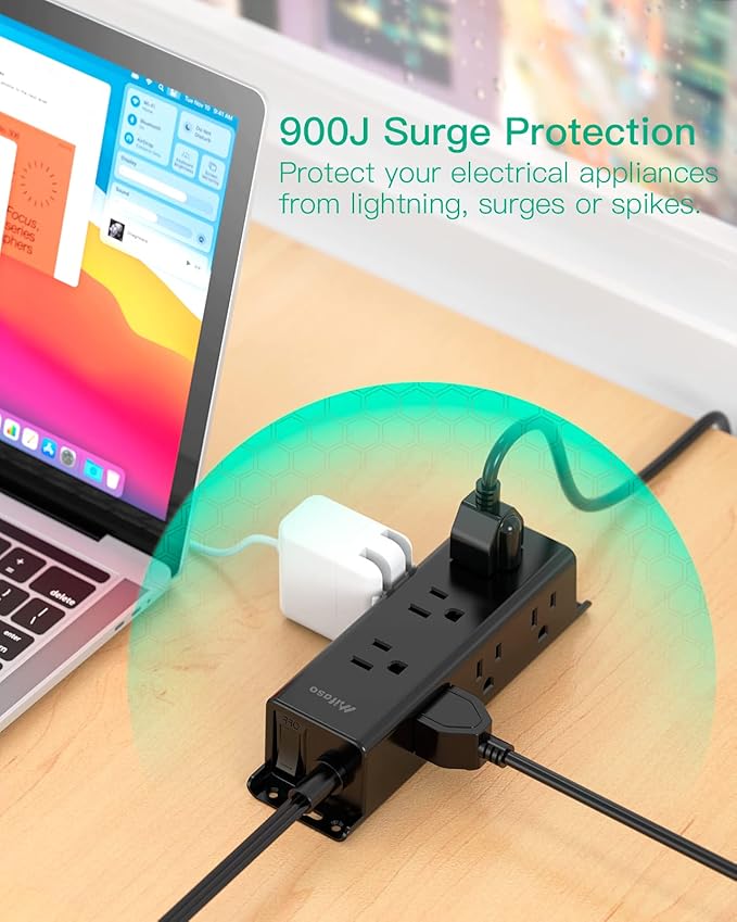 Surge Protector Power Strip - 9 Widely Spaced Multi Outlets, Wall Mount, 3 Side Outlet Extender with Extension Cord, Flat Plug, Overload Protection, Home Office Dorm Room Essentials (10FT, Black)