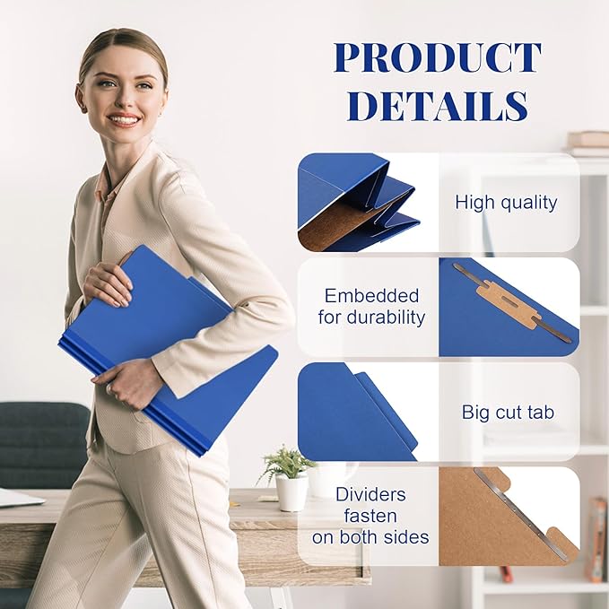 Skyygemm 72 Pcs Classification Folders Letter Size, 1 Divider Pressboard File Folder with Fasteners, Expanding File Organizer Bulk for Teachers, Clergy, Office, Church, Christmas Donations (Dark Blue)