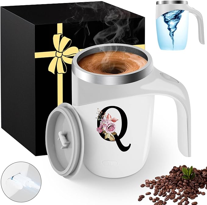 Initial Magnetic Stirring Coffee Mug Stainless Insulated Travel Cup New Mom Birth First Mama Parents Announcement Nurse Newborn Pregnancy Wife Maternity Expecting Gender Neutral Cool Letter Gifts,Q