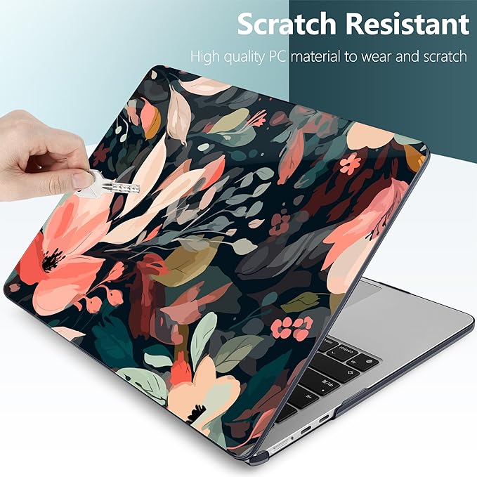 DONGKE Compatible with M4 MacBook Air 15 inch Case 2025 2024 2023 A3241 A3114 A2941 M3 M2 Liquid Retina Display Touch ID, Plastic Hard Case & Keyboard Skin & Screen Protector - Painted Florals