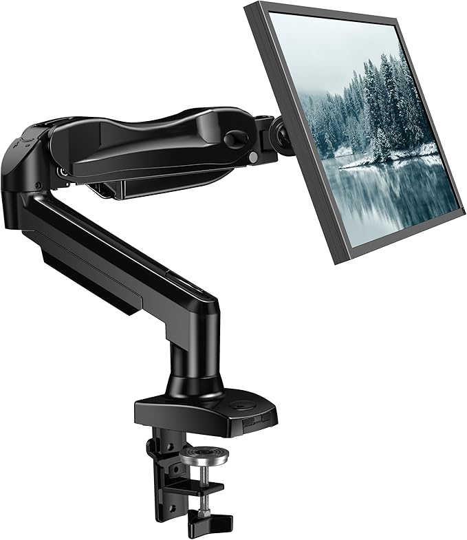 HUANUO Single Monitor Mount, 13 to 32 Inch Gas Monitor Arm, Adjustable Stand, Vesa Mount with Clamp and Grommet Base - Fits 4.4 to 19.8lbs LCD Computer Monitors