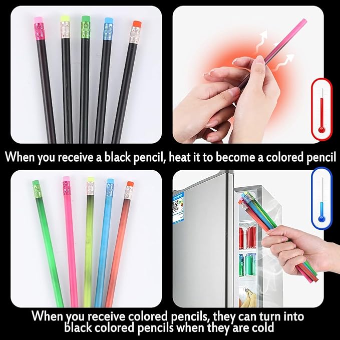 Outus 120 Pieces Color Changing Mood Pencil Bulk with Eraser 2B Wooden Heat Activated Fun Pencils Assorted Colors Thermochromic Pens Gifts for Prizes Birthday Gift Party Favors