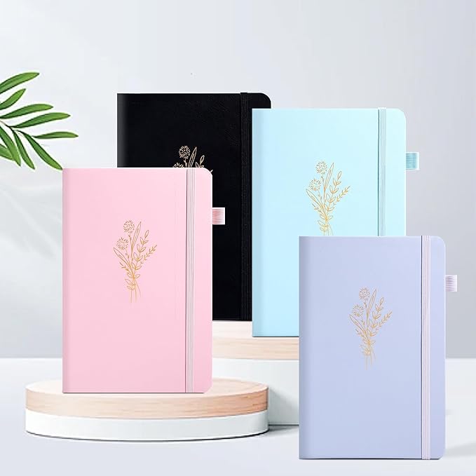 Lined Journal Notebook for Women Cute Leather Journaling Notebooks for Writing 192 Pages A5 Hardcover Aesthetic Floral Diary, 5.7 x 8.3 In, Blue