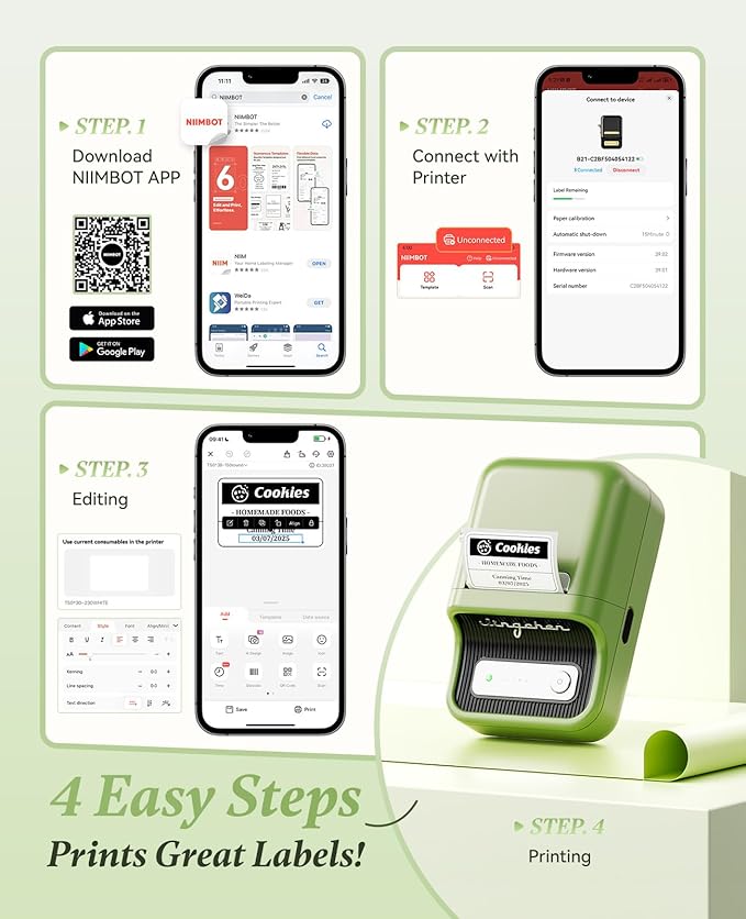 NIIMBOT B21 Label Maker Thermal Label Printer, Good Idea for Home Organization Office Business, 50x30mm Label-230Pcs