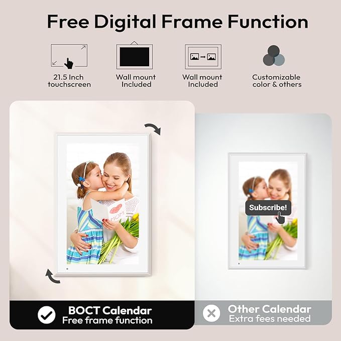 BOCT 21.5'' Digital Calendar Wall - 32GB Memory Touch Screen Chore Chart Smart Calendar,Digital Planner,Auto-Sync,APP Control,Interactive Family Schedules, Gift for Mother