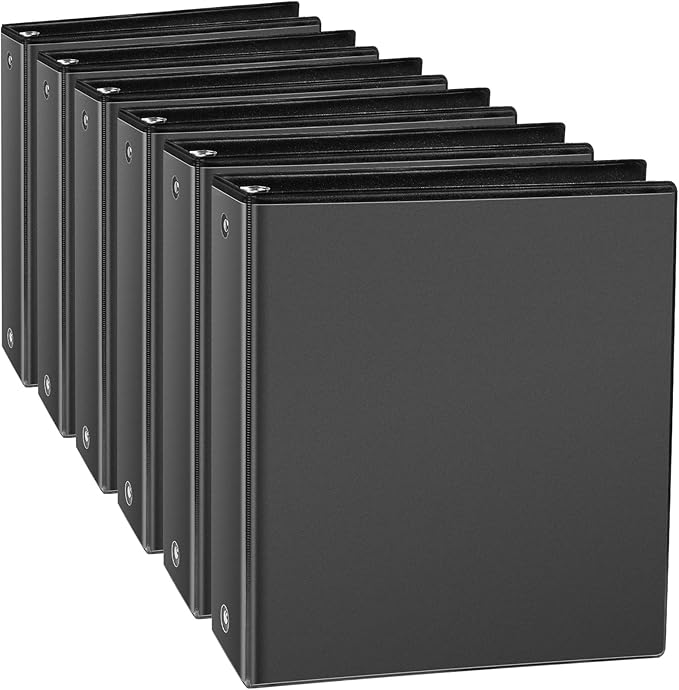2'' 3 Ring Binder, Standard 2-inch Round Ring Binder Fit Letter Size Paper, Presentation View Binders, Black, 6-Pack