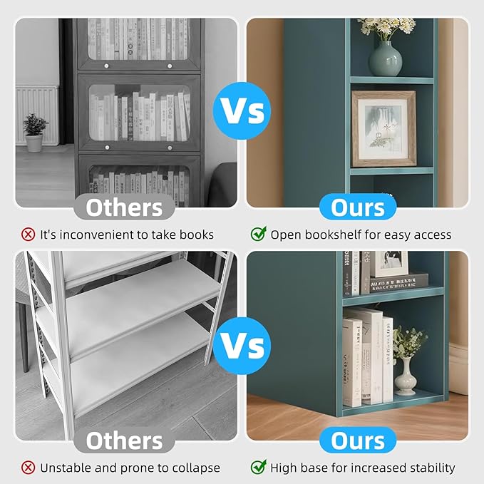 70.9" Wooden Bookshelf, 6-Tier Bookshelf with Open Storage, Corner Bookcase, Display Shelf for Bedroom and Living Room Offices, Blue