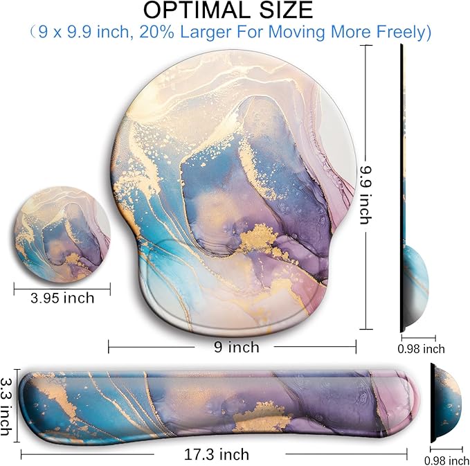 Mouse Pad and Keyboard Wrist Rest Support, with Non-Slip PU Base,Gel Mouse Pad with Coaster,Pain Relief for Gaming, Computer,Office -Marble 2
