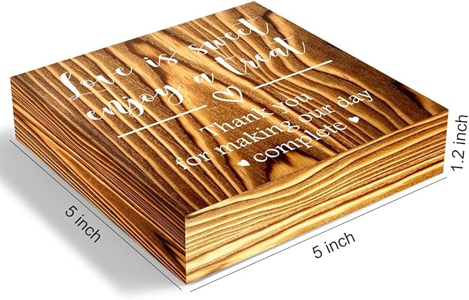 Love is Sweet Enjoy a Treat Wooden Box Sign Decorative Wedding Party Dessert Table Wood Box Sign Home Decor Rustic Square Desk Decor Sign for Shelf Burlywood