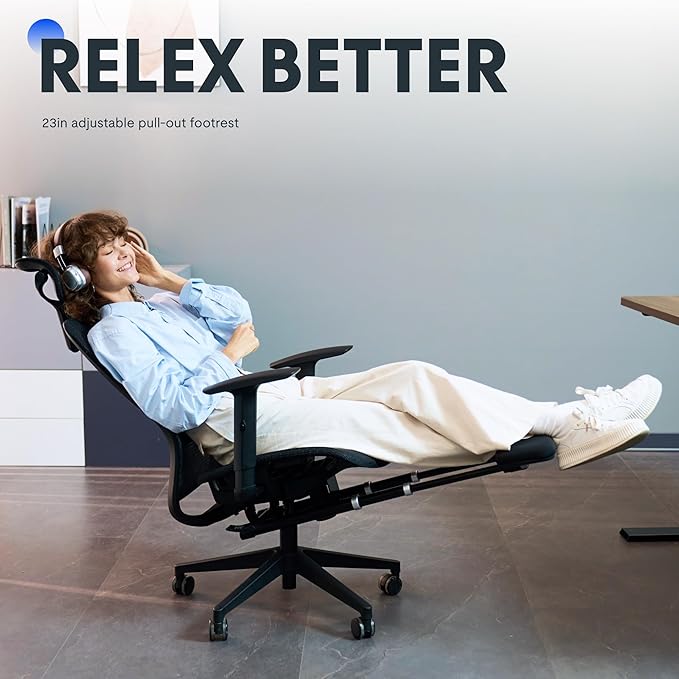 FLEXISPOT Ergonomic Office Chair with Footrest, Mesh High Back Computer Chair, Home Office Desk Chairs, with Adjustable Lumbar Support/4D Headrest/Reliable Base, Breathable Mesh Seat, Black, OC3 AIR-F