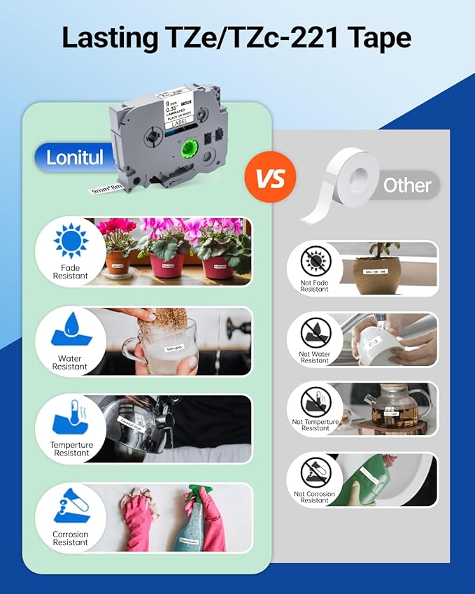 9mm Label Maker Tape TZe-221 Replacement for Brother TZe TZ Tape 9mm 0.35" Laminated (Black on White) P Touch Label Tape TZe221 for Brother PT-D220 H100 D410 D600 1890 H103W, 3 Pack