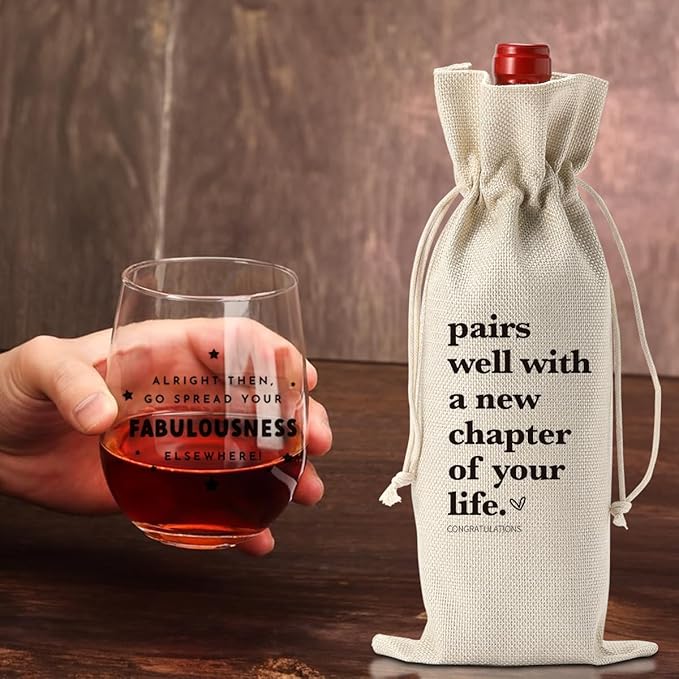 Funny New Chapter Wine Bag Glass Set New Beginnings Gifts for Women Men Farewell Gifts for Friends Going Away Gifts for Coworkers Moving Away Gifts for Friends Nurse Mother Father Day Graduation Gifts