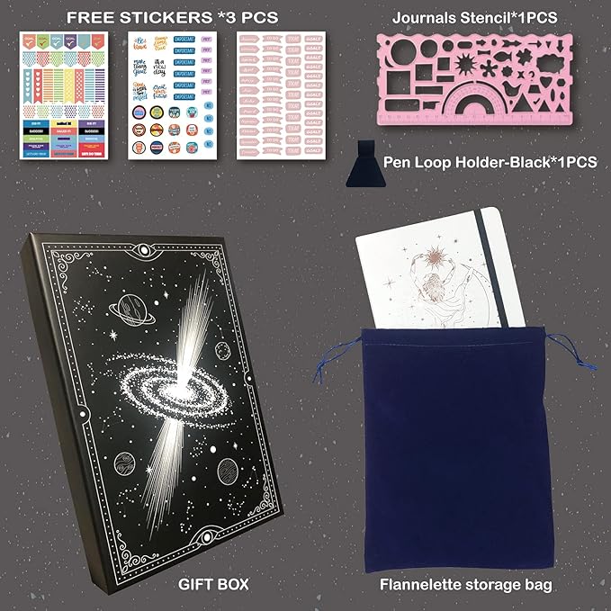 BUKE Medium A5 Hardcover Notebook Dotted Journal - 180Gsm Thick Bamboo Paper - 160 Dot Grid Pages 5x5 MM - White Color Faux PU Leather Cover - Rose Gold Edge And Moons (A5, White)