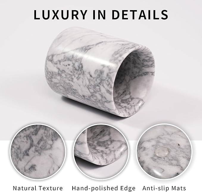 Marble Toothbrush Pen Holder - White Pencil Cup for Office Desk Aesthetic, Toothpaste Makeup Brush Organizer for Bathroom Sink Vanity Accessories, Utensil Container for Kitchen Countertop